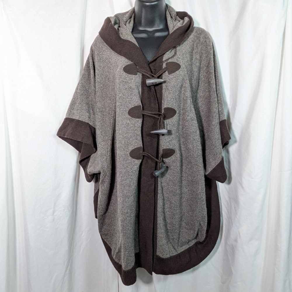 Autum Cashmere Zip‎ Hooded Sweater Poncho Cape Brown Boho Quiet Luxury Sz S